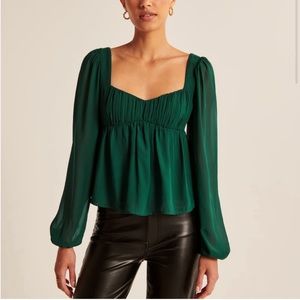 Abercrombie Long Sleeve Sheer Puff Sleeve Top